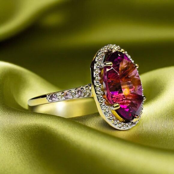 10K Gold -LARGE Natural Indian Garnet Ring - Sz 7 - 6.5CT Purple Rhodolite -3.9g - Picture 11 of 16